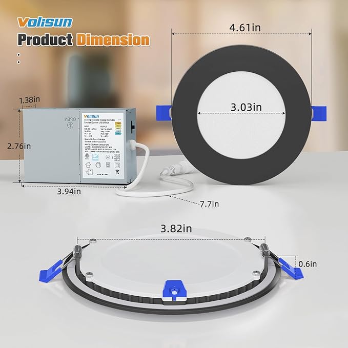 VOLISUN 24 Pack 4 inch Recessed Lighting, 5CCT LED Recessed Light Black, 2700K-5000K Selectable, 9.5W Eqv 80W, 810LM Dimmable Canless Wafer Downlight, LED Ceiling Light ETL Certificated