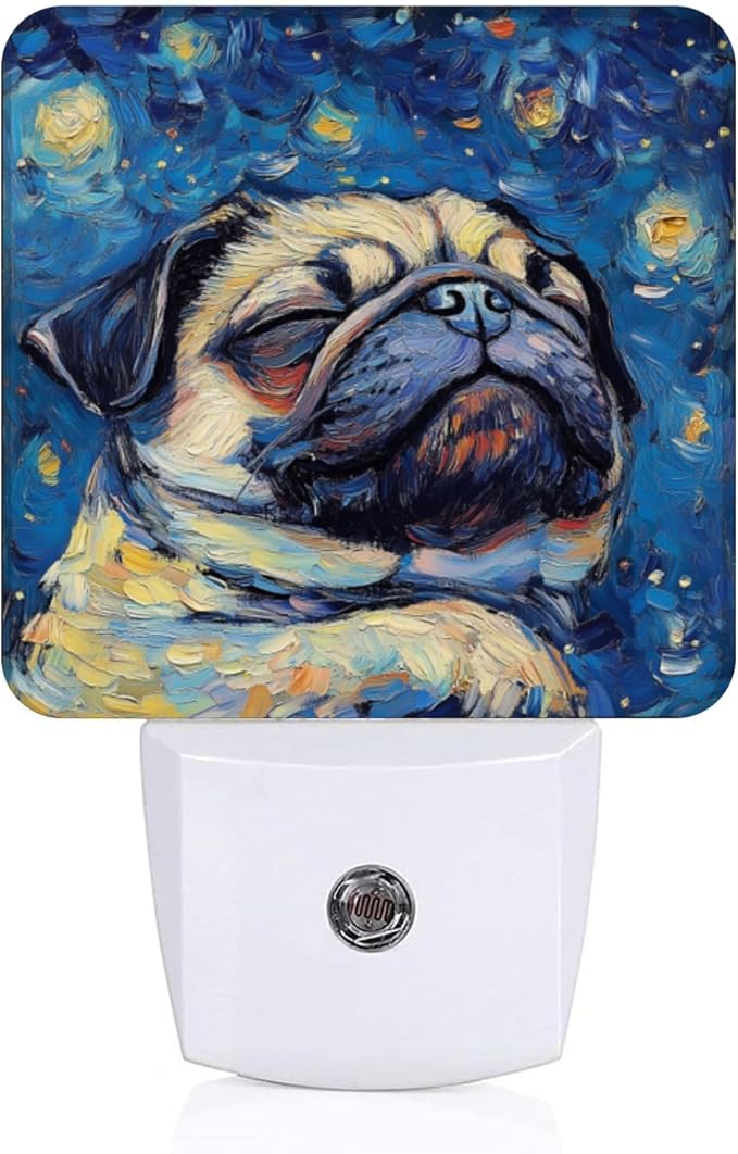 LED Night Lights Plug into Wall,Starry Night Snoring Pug Decorative Night Lights Plug into Wall with Auto Light Sensor for Boys Girls Bedroom Decorative Nightlight Led Lamp