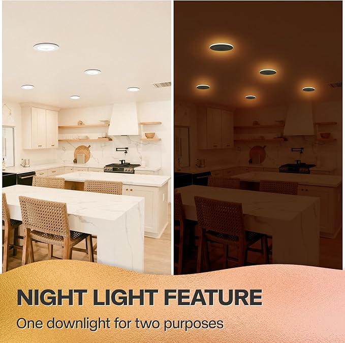 1 Pack 5/6 Inch LED Can Lights with Night Light, 5CCT Retrofit Recessed Lighting Selectable 2700K-6000K Dimmable, 12W=75W, 1200LM Downlight with Metal Smooth Trim - ETL and Energy Star Certified