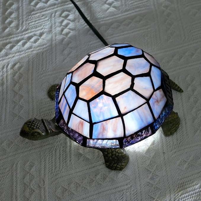 Small Turtle Night Light Tiffany Style Stained Glass Accent Table Lamp Bedroom Living Room Bedside Lamp Mini Light Kids Gifts Cute Light
