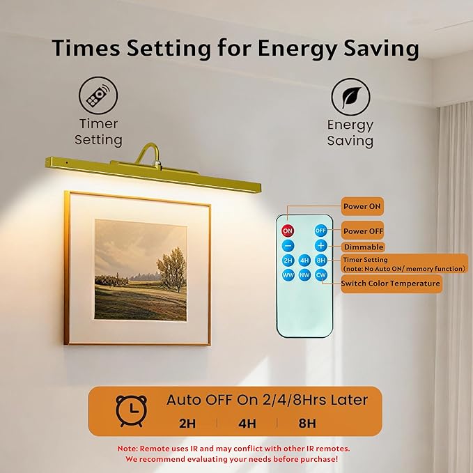 24 Inch Battery Powered Picture Light - Gold Wireless Wall Sconce with Remote & Timer for Photos, Paintings, Art & Home Gallery