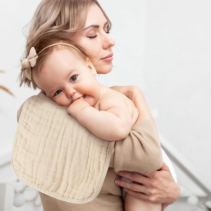 Baby Burp Cloth 100% Cotton Newborn Cotton Muslin Burp Cloth 10x20 inches (White & Coffee 6 Pieces)