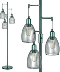 Dimmable Industrial Floor Lamps for Living Room, Green Tree Standing Tall Lamps with 3 Elegant Teardrop Cage Head & 800 Lumens LED Bulbs for Bedroom Office