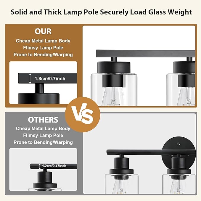 IZORRO Black Bathroom Vanity Light, 5-Light Vanity Lighting fixtures Over Mirror, Wall Lights with Clear Glass Shades, E26 Socket (Bulbs Not Included)