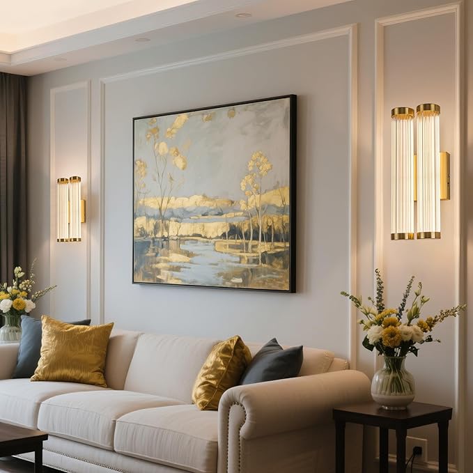 Modern Glass LED Wall Sconce, 16.5' Gold Bathroom Wall Sconce, Modern Double Sconce Wall Lighting, 3CCT Dimmable Gold Wall Light, Bedroom Sconce, Wall Lamp for Living Room, Stairway, Hallway