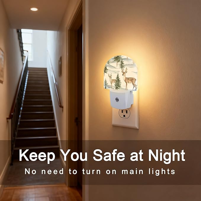 Winter Christmas Deer Forest Night Light, Dusk-to-Dawn Auto Sensor Plug in Night Light for Kids, 0.5W Energy Saving LED NightLights for Bedroom/Bathroom, Ideal Gifts for Women Men