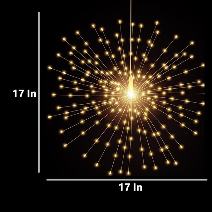 4 Pack 800 LED Starburst Sphere Lights, Battery Operated Firework Light, 8 Modes Dimmable Remote Control Waterproof Hanging Fairy Light, Copper Wire Lights for Patio Parties Christmas (Warm White)
