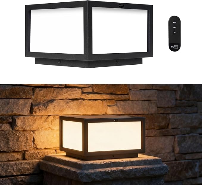 SkyGlow Solar Column Light, Stainless Steel LED IP55 Waterproof 10x10 Outdoor Pillar Lighting, Exterior Column Lamp Lanterns, Luxury Modern Post Cap Lights for Gate, Wall, Deck, Fence, Mail Box