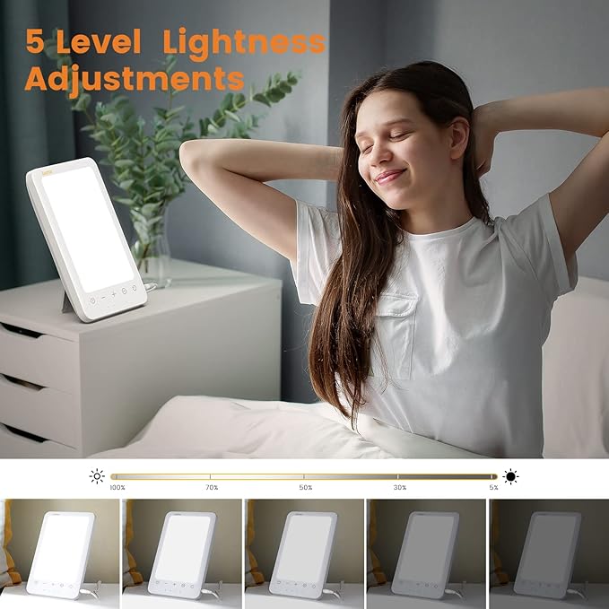 LASTAR Sun Lamp, 10000 Lux Sunlight Lamp with Adjustable 5 Brightness Levels, 4 Timer Options, UV-Free Sunlight Simulator, One-Touch Max Brightness, Touch Control &Memory