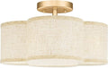 Gold Semi Flush Mount Ceiling Lights, 4-Light 14" Gold Light Fixtures Ceiling Mount with Fabric Shade in Quatrefoil Shape, Drum lighting fixture for Nursery Bedroom Kitchen, AD-22007-4SF-GD-B