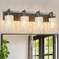 Modern 4-Light Vanity Light with Crystal Glass Shade - Black Bathroom Light Fixture Over Mirror