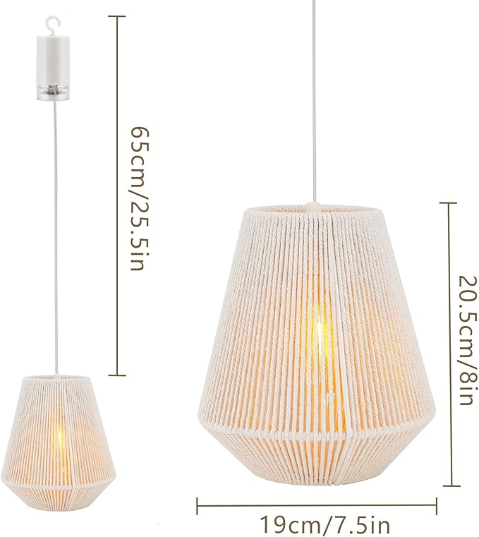 JHY DESIGN Set of 2 Battery Powered Lamp 8" H Braided Cotton Rope Decorative Pendant Lamp Battery Light with 6 Hours Timer for Bar Bedroom Patio Indoor Outdoor Living Room