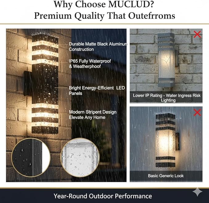 4Pack 15inch LED Square Up & Down Wall Lights,14W Outdoor Wall Light 4000K Day White Aluminum Body Waterproof IP65 LED Exterior Light Fixtures Wall Mount for House Patio Garage Garden