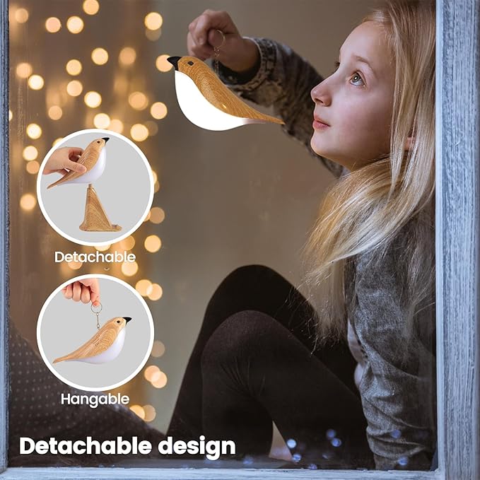VoMii Small Bird Table Lamp with Timer, Touch & Remote Control & 3-Color Dimmable, Bedside Lamp, Rechargeable Battery, Cold/Warm Night Light, Portable Cute Lamp for Bedroom, Home Decor