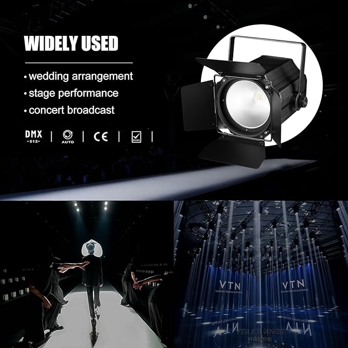 COB Stage Lights with Barn Doors, COB Par Light 200W LED RGBWAUV DMX512 Master-Slave Sound DJ Lighting Spotlight Fresnel for Church Concert Wedding (6-Colors Style, 2)