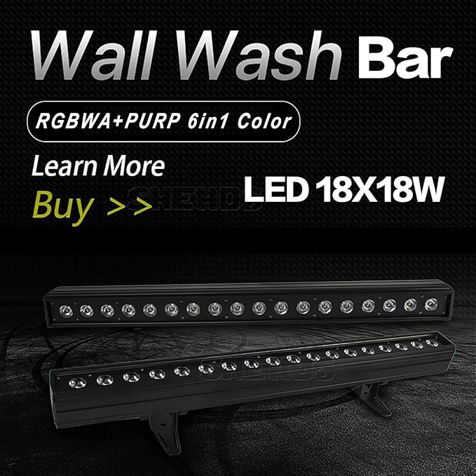 SHEHDS 18x18W Stage Wash Lights Bar/Strip, LED RGBWA+ PURP Wall Wash Lights, Strobe Effect DMX512 Control for Christmas Night Club Disco Club Wedding Bar