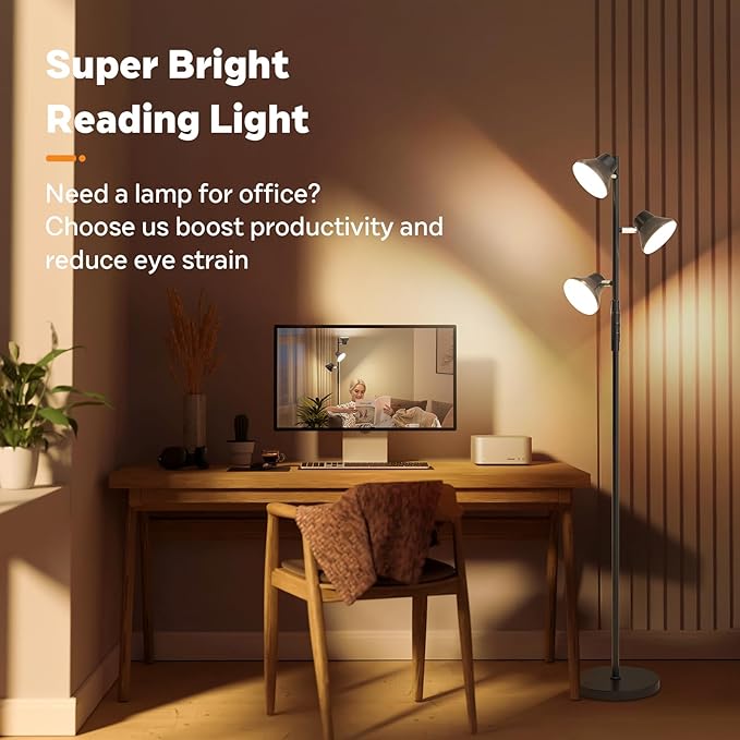 LED Floor Lamp, 36W Modern Floor Lamp with Remote & Touch Control, 4 Color Temperatures, Standing Lamp with 3 Rotatable Lights, Floor Lamps for Living Room, Bedroom, Office