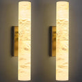 LMQNINE Natural Alabaster Wall Sconces Set of Two Spanish Marble Wall Light Cylinder Modern Black LED Sconce for Living Room Bedroom Bathroo Stairs（S-2Pack）