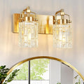 Modern Vanity Light with Crystal Glass Shade - 2-Light Gold Bathroom Light Fixtures Over Mirror