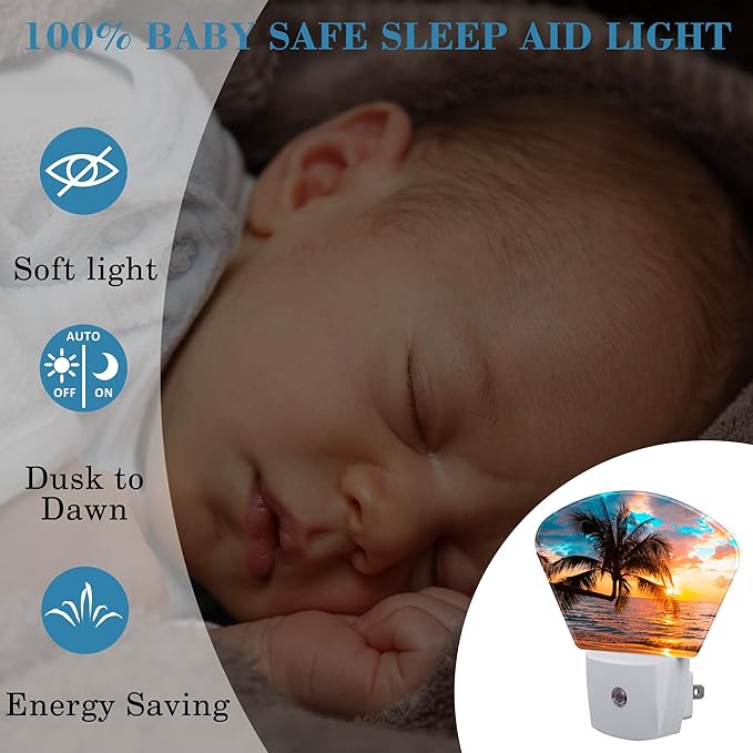 Beautiful Sunset Plug in Night Lights, Palm Tree Nightlight Plug Into Wall Dusk to Dawn Sensor for Kid Girls Boys Women Men Room, Hallway, Kitchen, Bathroom, Stairs Decor