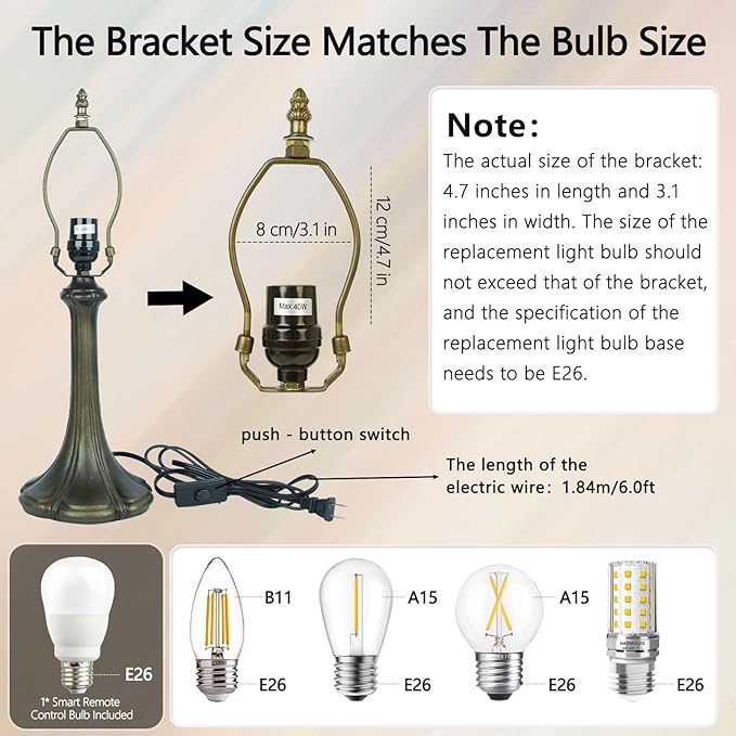 Tiffany Style Table Lamp, Small Stained Glass Lamp for Bedside, Bedroom, Nightstand, Living Room, 12 Inch Mini Vintage Light Included E26 Bulbs with Remote Control (Red Umbrella)