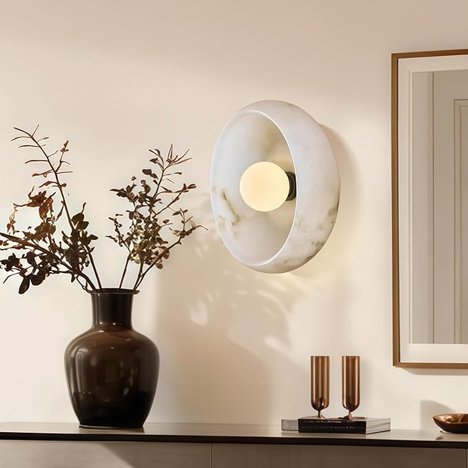 10" Artistic Alabaster Wall Sconce - Soft Diffused Lighting for Bedroom, Hallway & Living Room, Sculptural Design, G9 Bulb