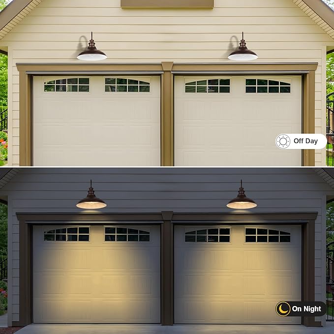 Outdoor Barn Light Fixtures, 16 Inch Large Dome Farmhouse Exterior Wall Mount Lights, Rustic Wall Sconces Indoor Wall Lighting, Industrial Bronze White Lanterns for Porch, 2 Pack