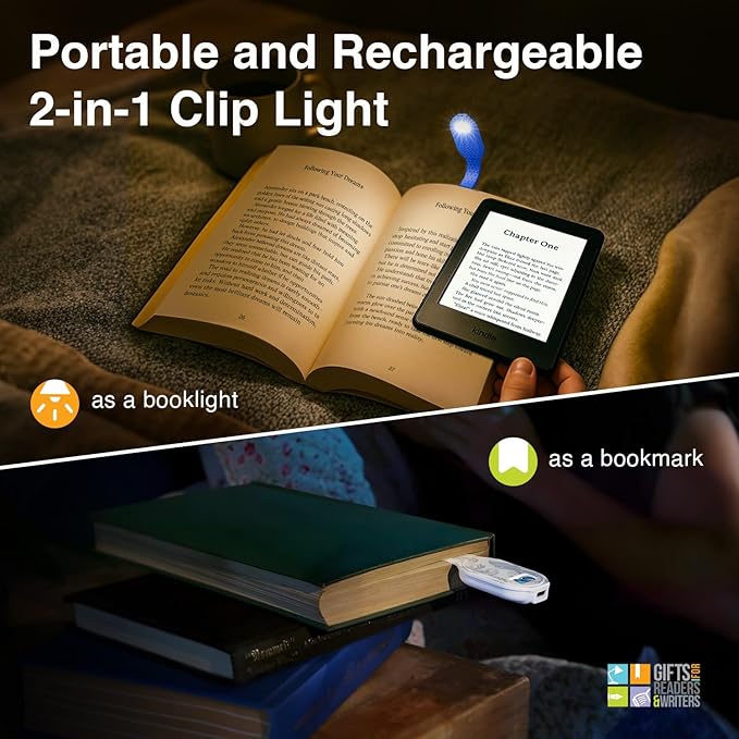 Gifts for Readers & Writers Bookmark Reading Light Flamingo - 2in1 Clip On Bookmark Mini Light for Reading in Bed, Rechargeable Night LED Lights, 20 Lumen