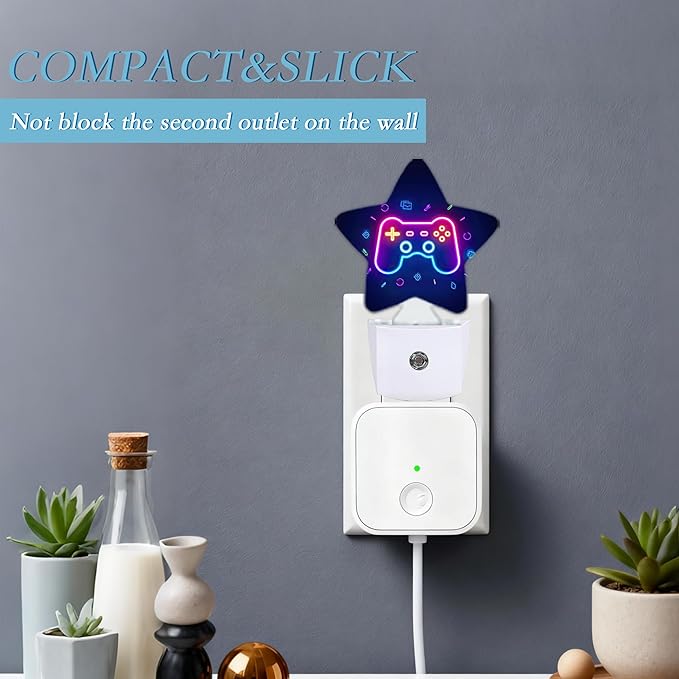 Game Neon Plug-in Night Light with Dusk-to-Dawn Sensor for Bathroom,Bedroom and Hallway Sleep Friendly Lamp for Women/Girls/Boys Gift,0.5w