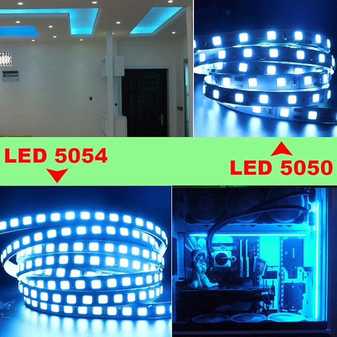 LED Light Strip, 16.4ft 600 Units SMD 5054 LEDs(5050 Upgraded), 16000LM Flexible 12V DC Non-Waterproof Light Strips, LED Ribbon, DIY Christmas Home Kitchen Indoor Party Decoration (Ice Blue)