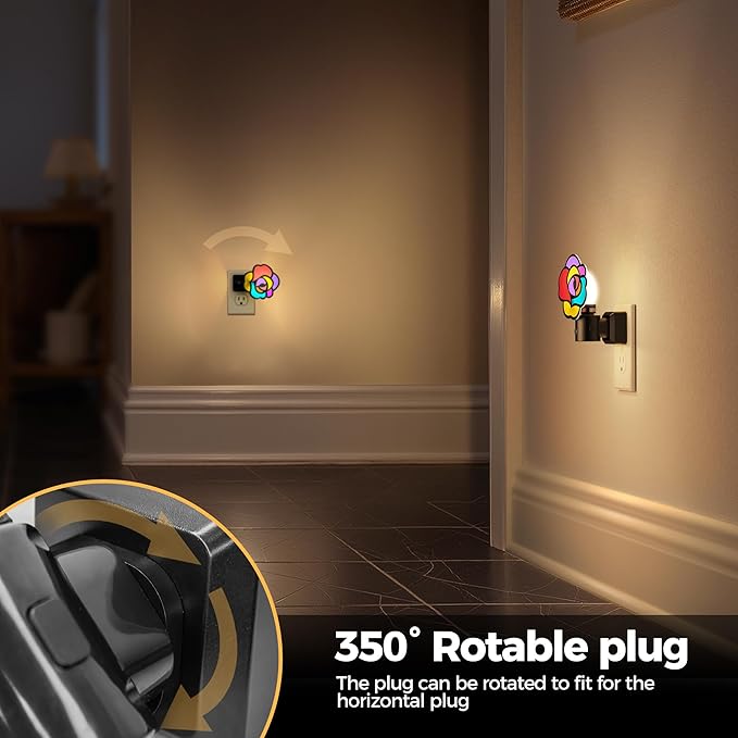 Briignite Flower Night Light, Decorative Rose Night Lights Plug into Wall with Dusk to Dawn Sensor, Adjustable Brightness LED Nightlight Dimmable for Bathroom Bedroom Hallway, 3000K Warm White, 2 Pack