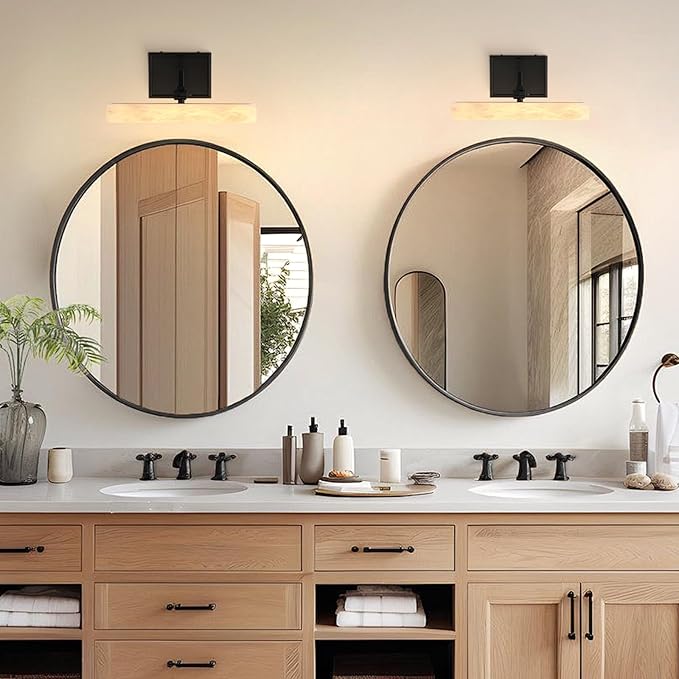 12" Alabaster Picture Light, Black Hardwired Wall Sconce Bathroom Mirror & Paintings, Adjustable Vanity Light Natural Alabaster LED Light Fixture for Hallway Bedroom Living Room