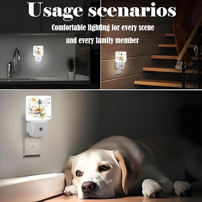 Watercolor Dragonfly Night Light,Plug Into Wall Decor for Stairway,Hallway,Kitchen,Dusk to Dawn Sensor Nightlights for Boys/Girls/Women/Men Room Gifts