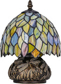 Tiffany Style Table Lamp, Stained Glass Gradient Green Wisteria Desk Lamp with Antique Bronze Dragonfly Resin Base, Vintage Accent Light for Bedroom Living Room 8x11 Inch (Green Wisteria)