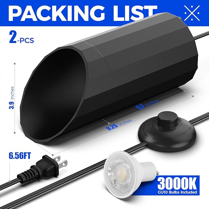 Barrina Uplighting Indoor Spotlight, 2 in 1 Detachable Up Lights Indoor Floor Can Light with 3000K GU10 Bulb, LED Spot Lights for Plant Picture Home, 6.56FT Plug Cord & Foot Switch,2 Packs