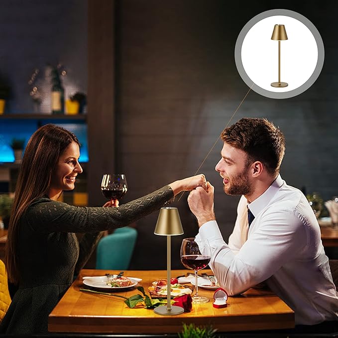 LED CordlessTable Lamp,4000mAh Rechargeable Battery Desk lamp,3 Level Brightness Beside Night Light, Minimalist Design, for Couple Dinner/Coffee Table/Restaurant/Bedroom(Bronze 4PACK)