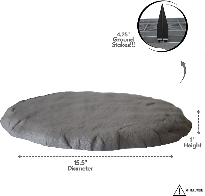 Ei Circular 15.5” Stepping Stones with Ground Stakes - Home or Garden Step Stones for Outdoor Walkway or Pathway Pavers - Resin Material (4, Light Grey Stone)