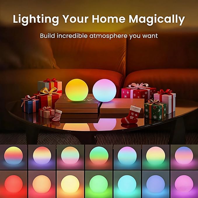 LOFTEK LED Ball Light, Multi-Color Rechargeable Night Lights, 3-inch RGB Ball Mood Lighting, Waterproof Ambient Lighting Lamp for Home Bedroom Patio Pool Decorative Lighting, Xmas Gift, 4 Pack