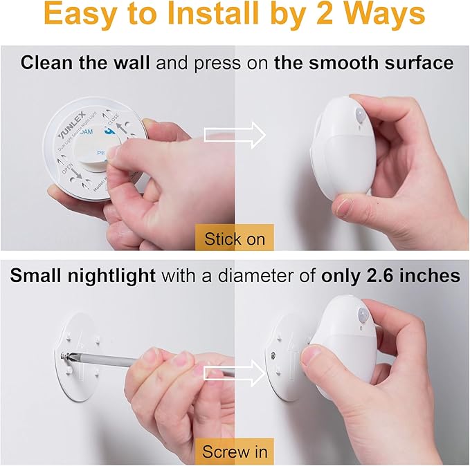 2 Pack Azure Battery Night Light, Motion Activated Night Light, 2.6" Small Sticky Lights, 3 Light Modes, Dimmable Battery Operated Lights for Travel, Toilet, Bathroom, Closet, Stairs,Corridor