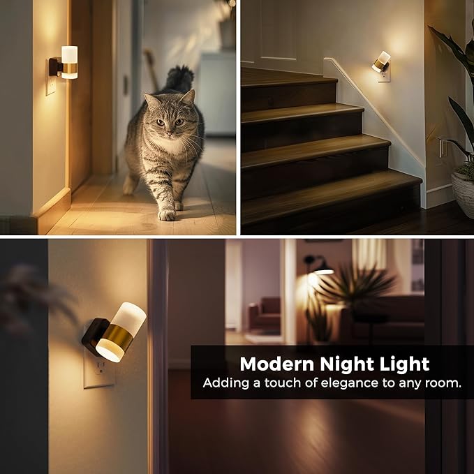 L LOHAS LED Night Light,Night Lights Plug into Wall,[2-PACK] Dusk to Dawn Sensor,3000K Soft White,Brightness Adjustable,180°Rotating Acrylic Nightlight for Adults Bathroom Bedroom