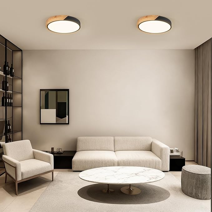 Modern LED Ceiling Light for Bedroom: Minimalist Wood Flush Mount Ceiling Light Fixture with Acrylic Lampshade - 4500K Not Dimmable Overhead Ceiling Lamps for kitchen hallway living room (11.8" Black)
