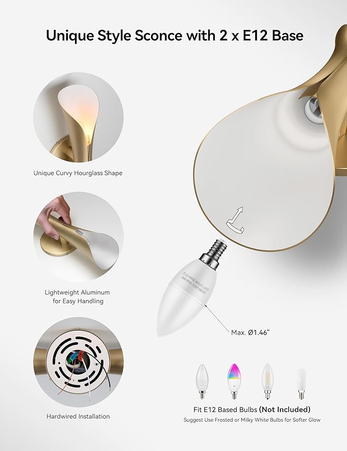 Tubicen Gold Wall Sconce Dimmable Mid Century Modern Sconces 15.7" H Large Up and Down Wall Lights for Living Room Movie Theater Lights for Wall Lamps for Bedroom Hardwired