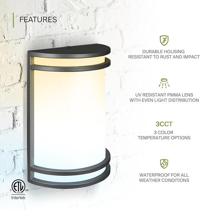 ASD 10 Inch LED Outdoor & Indoor Wall Mount Light Fixture - Matte Black Modern Wall Sconce Lighting - 15W 120-277V 3000K 4000K 5000K Dimmable Front Door & Patio Exterior Lights - ETL, 2 Pack