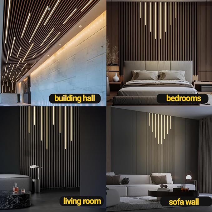 HAMRVL Black LED Recessed Lighting Kit - 8 PCS 3000K Warm White LED Strip Lights with Touch Control, Dimmable Self-Adhesive Wall Panel Lights for Wood Slat Wall Panels, Under Cabinet (Milky Cover)