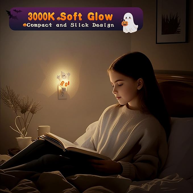 JandCase Ghost Night Light, 3000K Night Lights Plug into Wall,Cute & Funny Halloween Night Light for Kids,Plug in Ghost Nightlight with 360° Rotatable for Halloween Party Decor,1 Pack