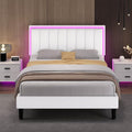 Queen Bed Frame, Bed Frame Queen Size with LED Lights, Upholstered Queen Bed Frames with Headboard, Heavy Duty Wood Slats Support, Noise-Free, No Box Spring Needed, Easy Assembly, White