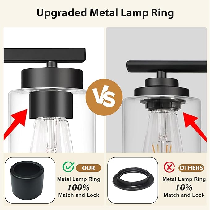 IZORRO Black Bathroom Vanity Light, 5-Light Vanity Lighting fixtures Over Mirror, Wall Lights with Clear Glass Shades, E26 Socket (Bulbs Not Included)