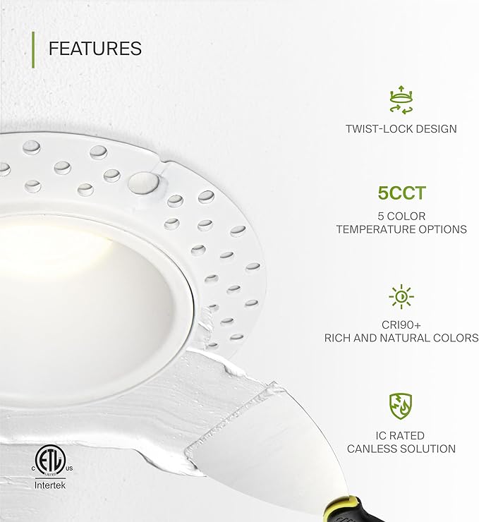 ASD Trimless 2 Inch LED Recessed Lighting, 15W 120V Round Commercial Downlight, Canless Dimmable Lights for Ceiling with J-Box, 5 CCT 2700K-5000K, CRI 90+, IC Rated, ETL, White, 8 Pack