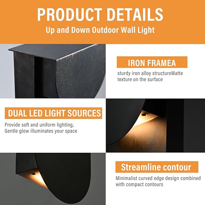 Alighting Modern Outdoor Wall Light (2 Pack), Dual Downward LED Wall Sconce, 10W 3000K Warm White, Black Anti-Rust Exterior Wall Fixture for Porch, Garage, Patio, Hardwired