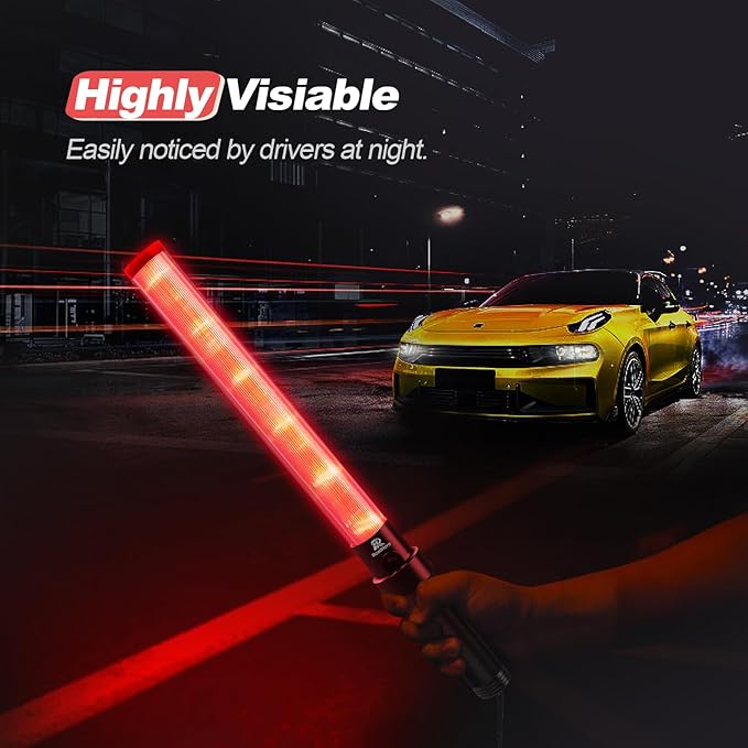 RoadHero 10 Pack Traffic Wand, 21 Inch Led Traffic Control Baton, Night Safety Light Wands with 3 Flashing Modes, Air Marshaling Signal Wand Plus White LED on Tip for Airport, Parking, Car Directing